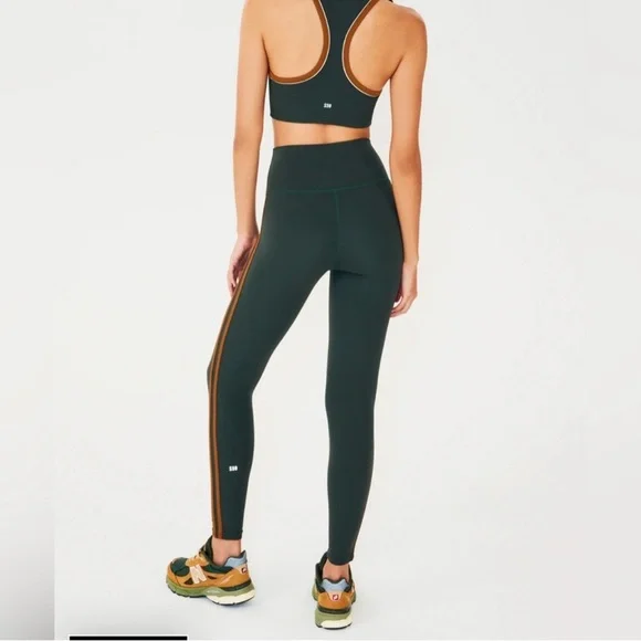 Splits59 Forest Green Leggings with Orange Stripes - Picture 2 of 3